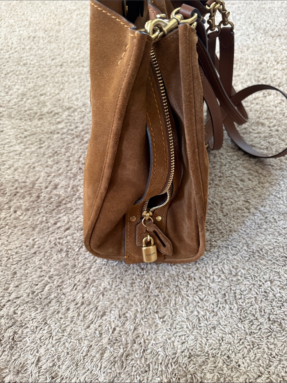 Coach Chocolate Brown Suede Tote with Leather Trim - Picture 5 of 13